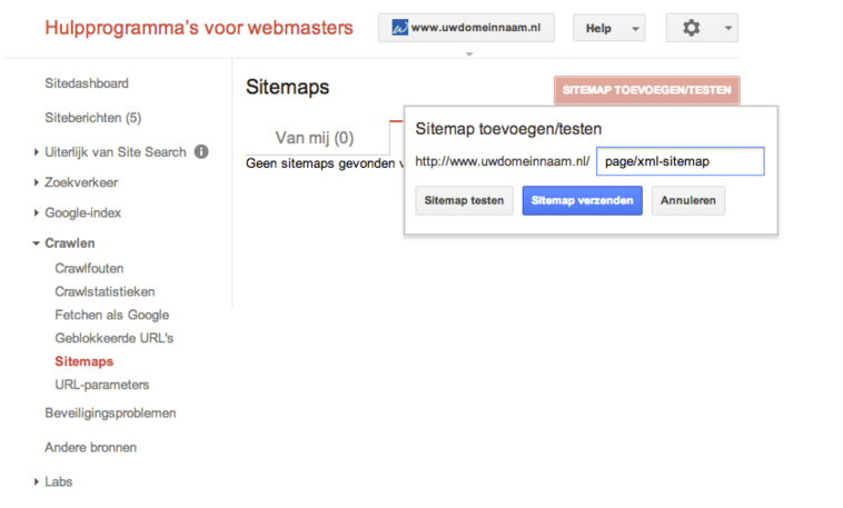 2. Voeg de XML Sitemap toe bij Google
Webmaster